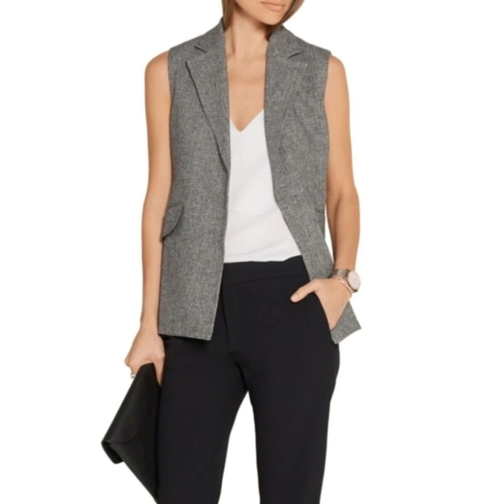 Theory Sedeia Black White Plaid Crepe Vest 100% Linen